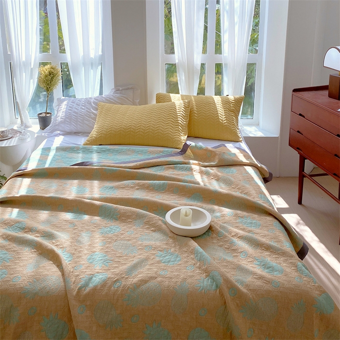 91家纺网 家纺一手货源 找家纺 兄弟坊 2026新款A类全棉三层纱多功能毛巾被夏被夏凉被（盖毯床单夏被） 菠萝气泡-黄