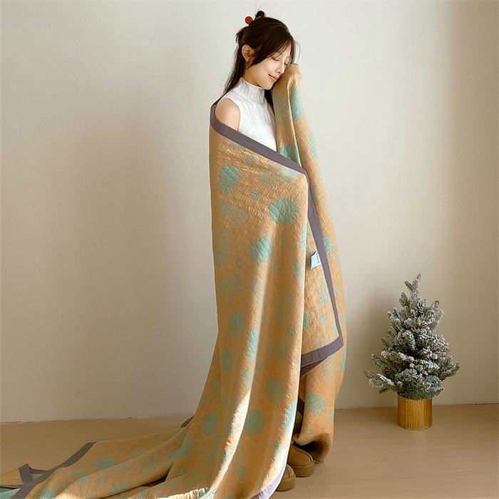 91家纺网 家纺一手货源 找家纺 兄弟坊 2026新款A类全棉三层纱多功能毛巾被夏被夏凉被（盖毯床单夏被） 菠萝气泡-黄