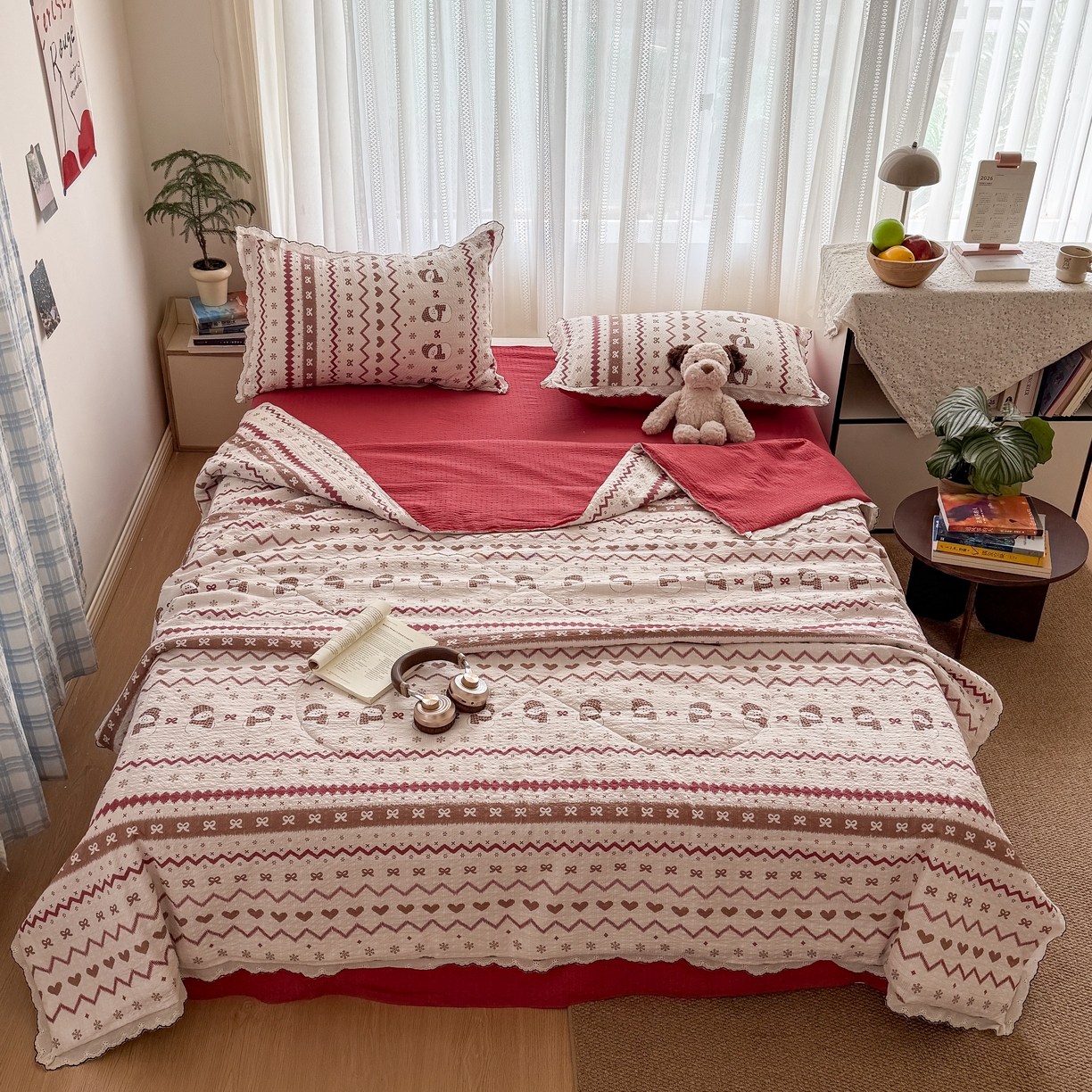 91家纺网 家纺一手货源 找家纺 欧尚 2026新款蕾丝花边夏被款四件套 雪人