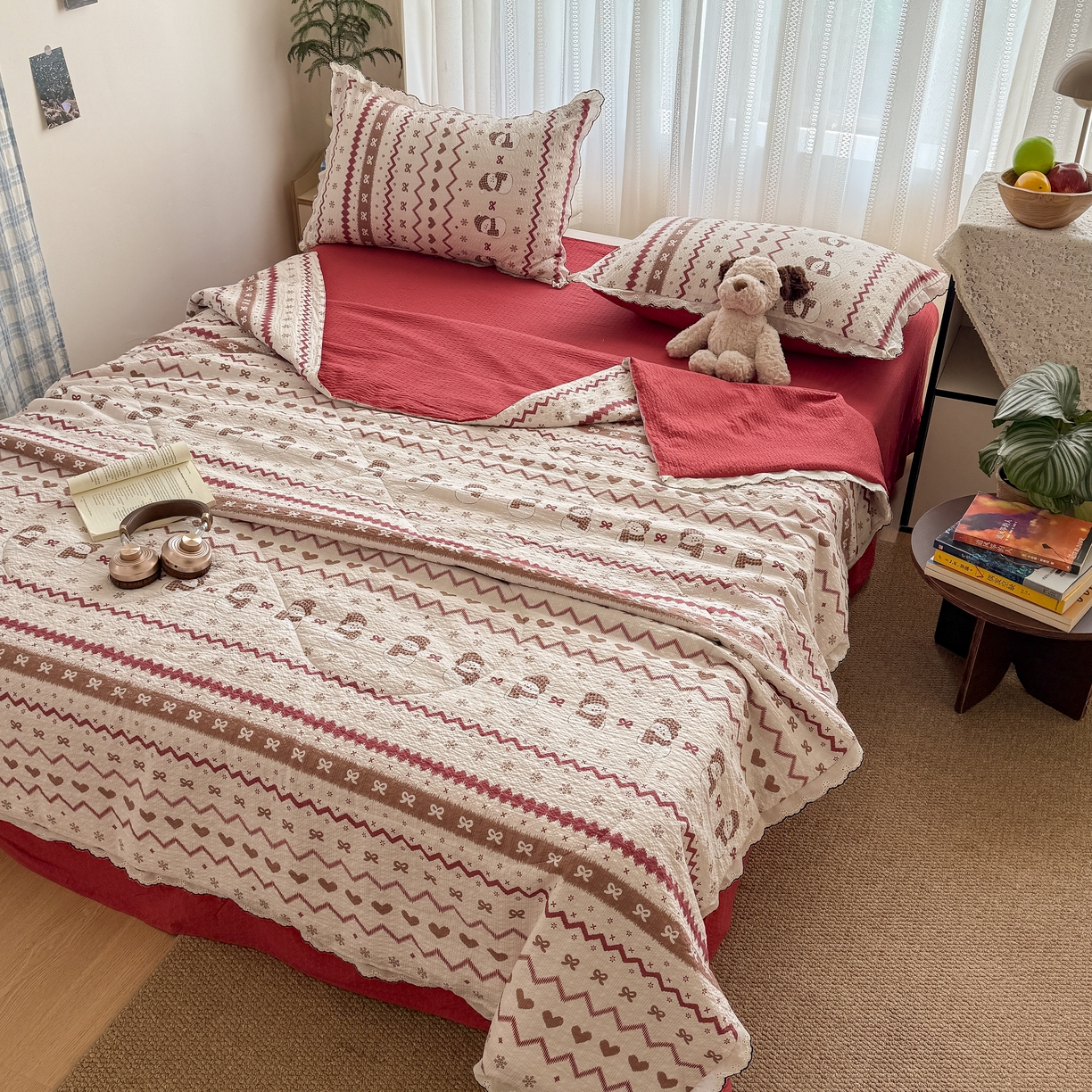 91家纺网 家纺一手货源 找家纺 欧尚 2026新款蕾丝花边夏被款四件套 雪人