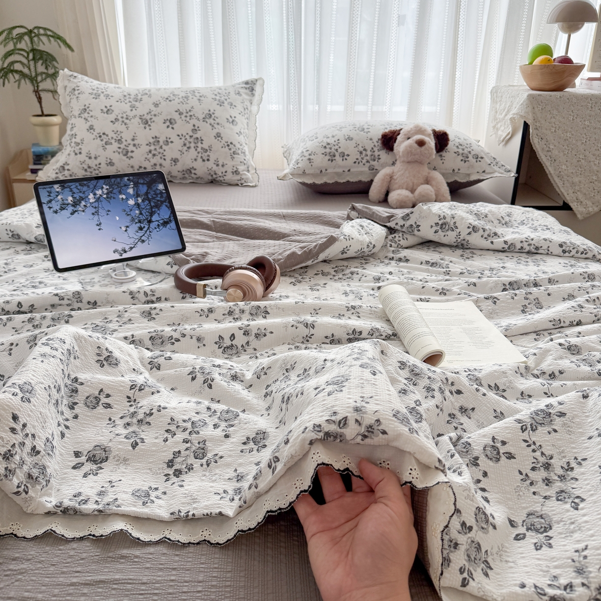 91家纺网 家纺一手货源 找家纺 欧尚 2026新款蕾丝花边夏被款四件套 只闻花香