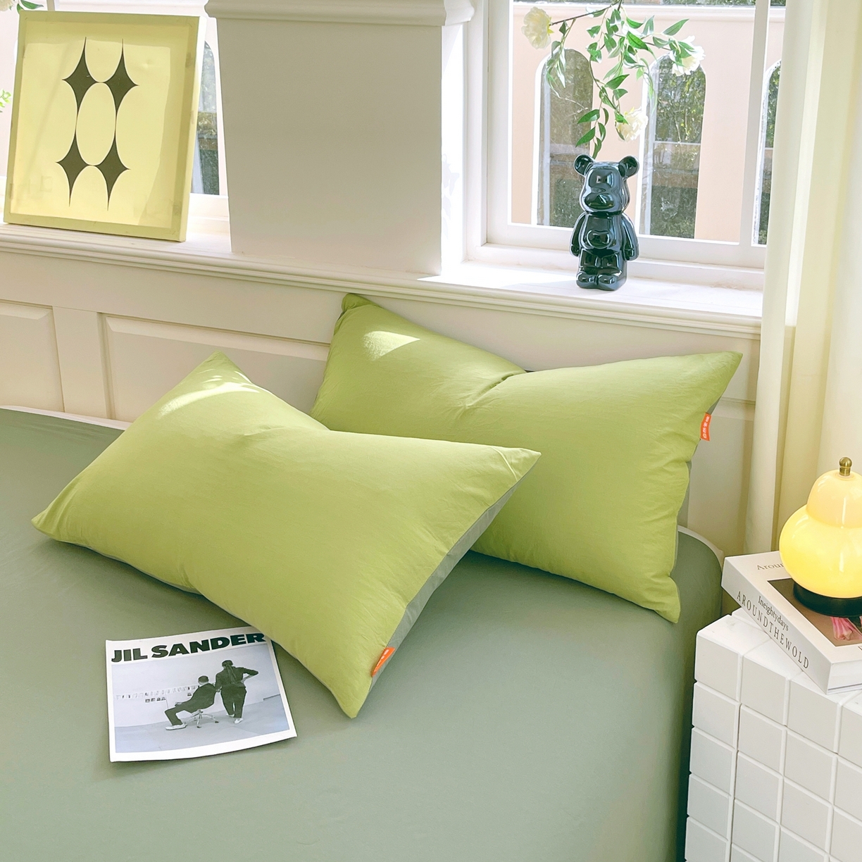 春皖家纺 2026春夏新款双拼全棉水洗棉单枕套枕套单件单品枕套 果绿-墨绿