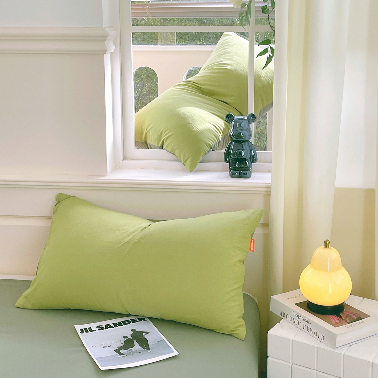 91家纺网 家纺一手货源 找家纺 春皖家纺 2026春夏新款双拼全棉水洗棉单枕套枕套单件单品枕套 果绿-墨绿