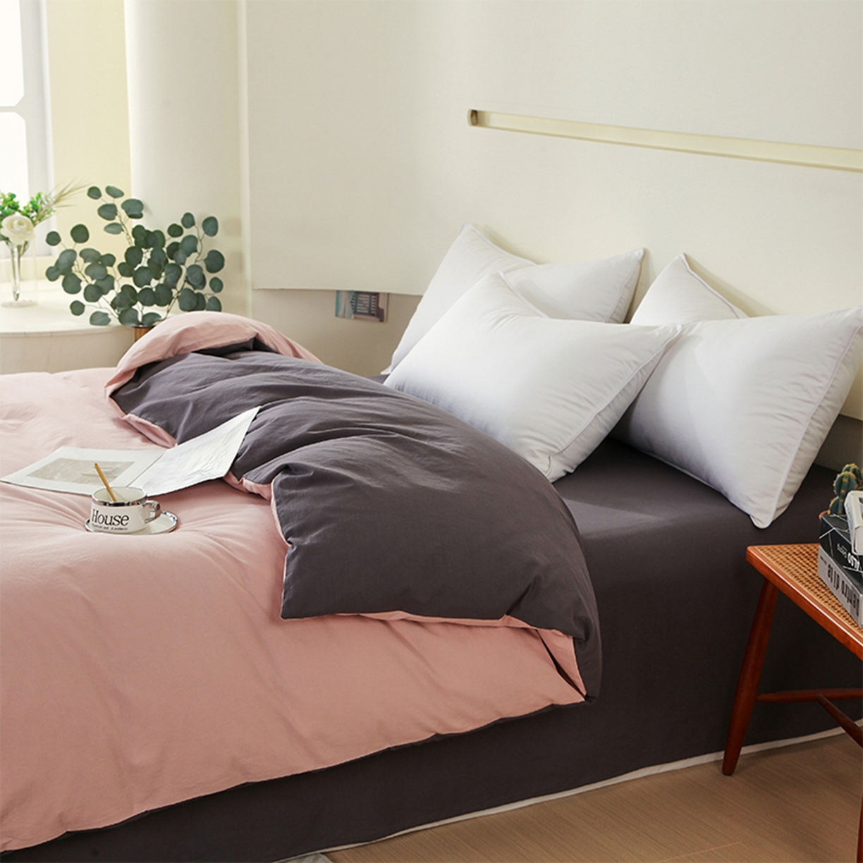 91家纺网 家纺一手货源 找家纺 春皖家纺 2026春夏新款双拼全棉水洗棉单被套被套单件单品被套 豆沙墨灰