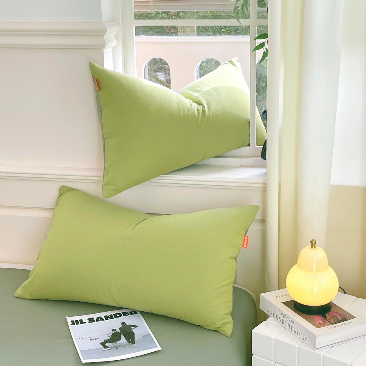 91家纺网 家纺一手货源 找家纺 春皖家纺 2026春夏新款双拼全棉水洗棉单枕套枕套单件单品枕套 果绿-墨绿