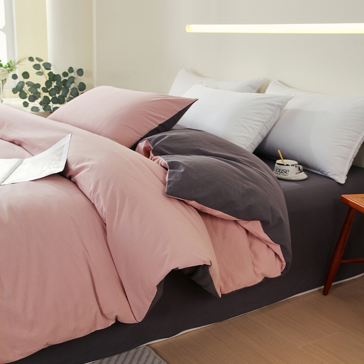 91家纺网 家纺一手货源 找家纺 春皖家纺 2026春夏新款双拼全棉水洗棉单被套被套单件单品被套 豆沙墨灰