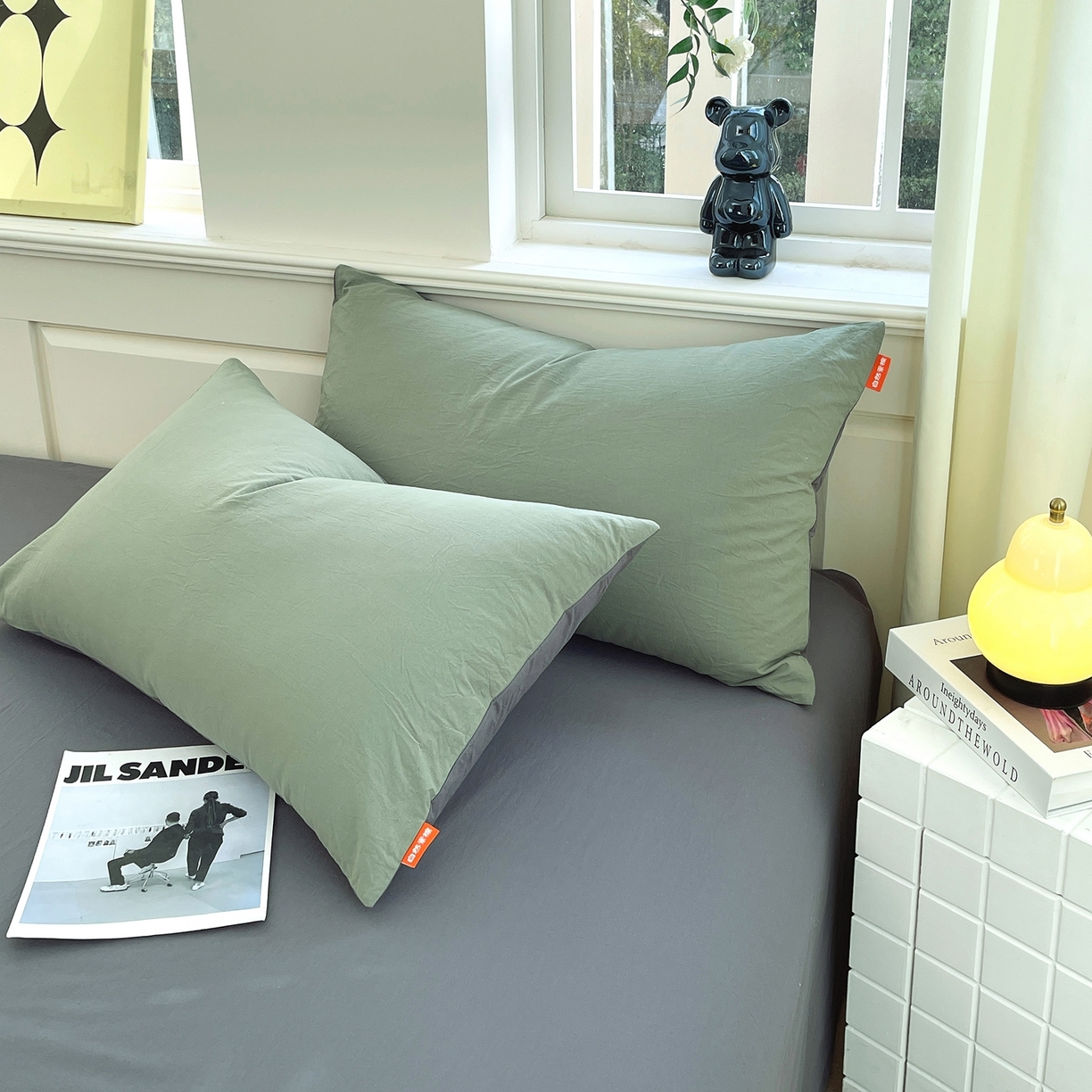 春皖家纺 2026春夏新款双拼全棉水洗棉单枕套枕套单件单品枕套 墨绿-深灰