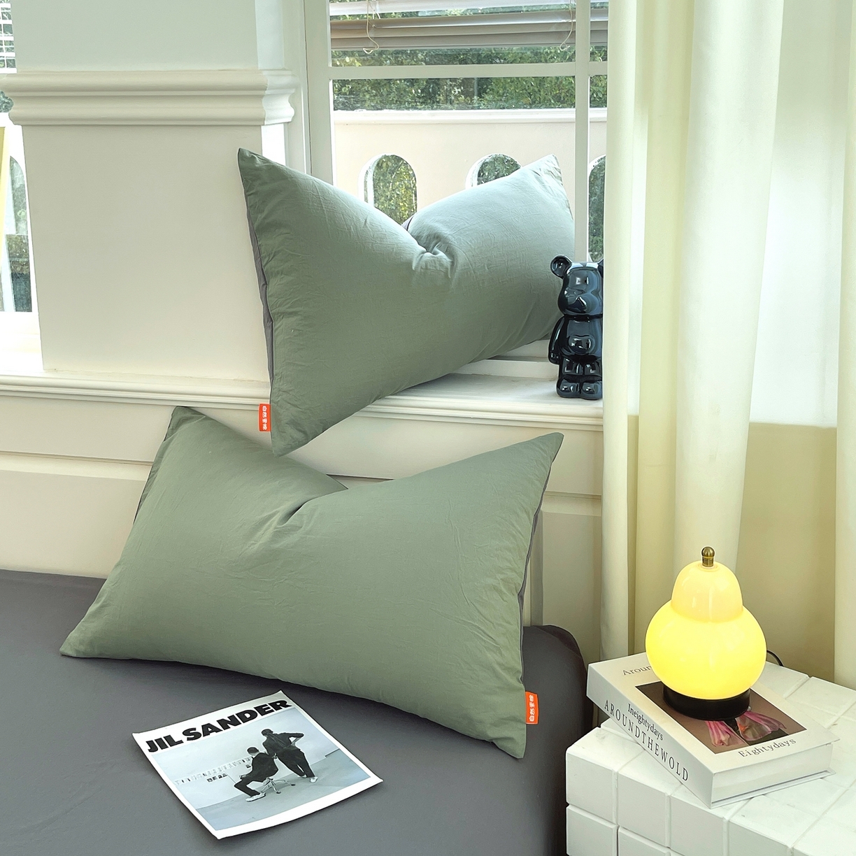 91家纺网 家纺一手货源 找家纺 春皖家纺 2026春夏新款双拼全棉水洗棉单枕套枕套单件单品枕套 墨绿-深灰