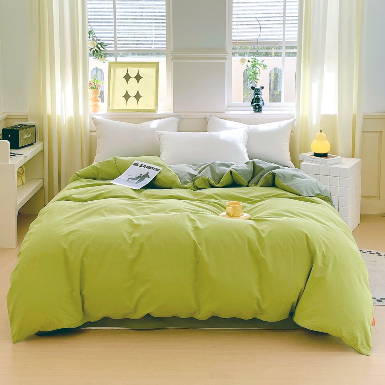 春皖家纺 2026春夏新款双拼全棉水洗棉单被套被套单件单品被套 果绿-墨绿