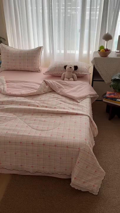 91家纺网 家纺一手货源 找家纺 欧尚 2026新款蕾丝花边夏被款四件套 格格心