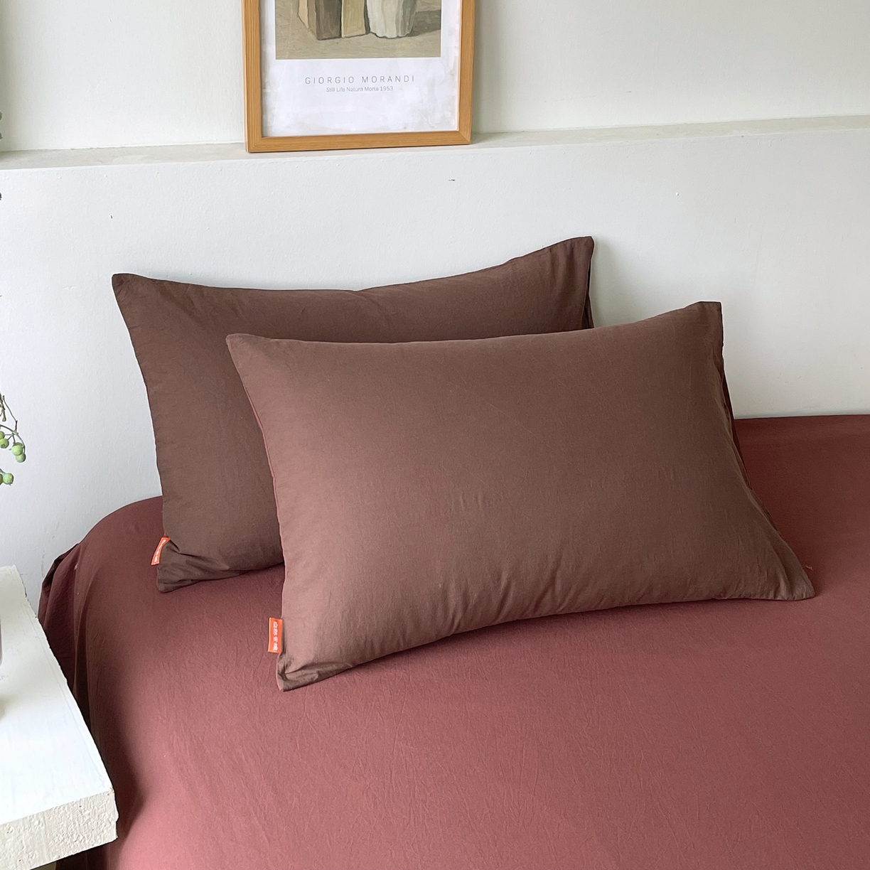 春皖家纺 2026春夏新款双拼全棉水洗棉单枕套枕套单件单品枕套 慕斯棕-可可红