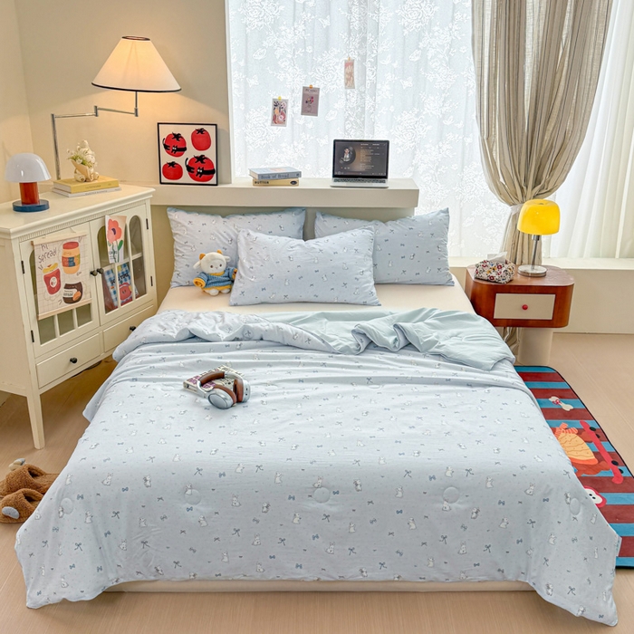 91家纺网 家纺一手货源 找家纺 漫仙阁家纺 2026新款空调被保暖透气抗菌夏被子被芯 软萌兔