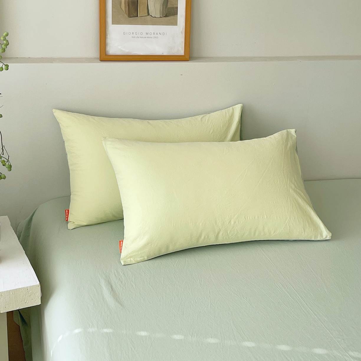 91家纺网 家纺一手货源 找家纺 春皖家纺 2026春夏新款双拼全棉水洗棉单枕套枕套单件单品枕套 浅黄-薄荷绿