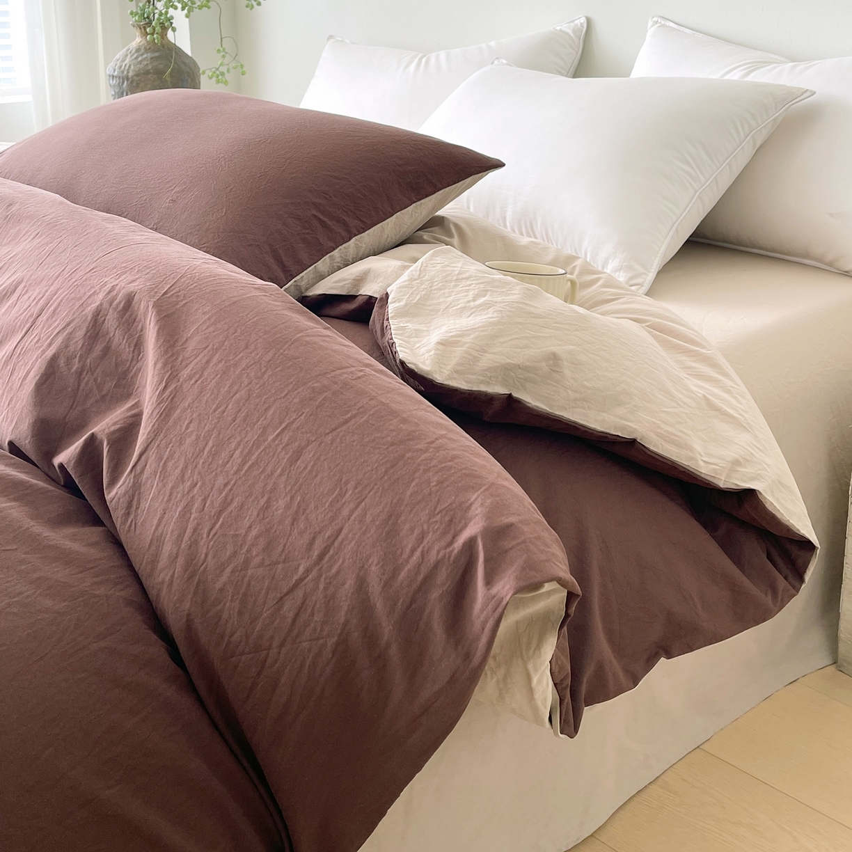 91家纺网 家纺一手货源 找家纺 春皖家纺 2026春夏新款双拼全棉水洗棉单被套被套单件单品被套 慕斯棕-卡其