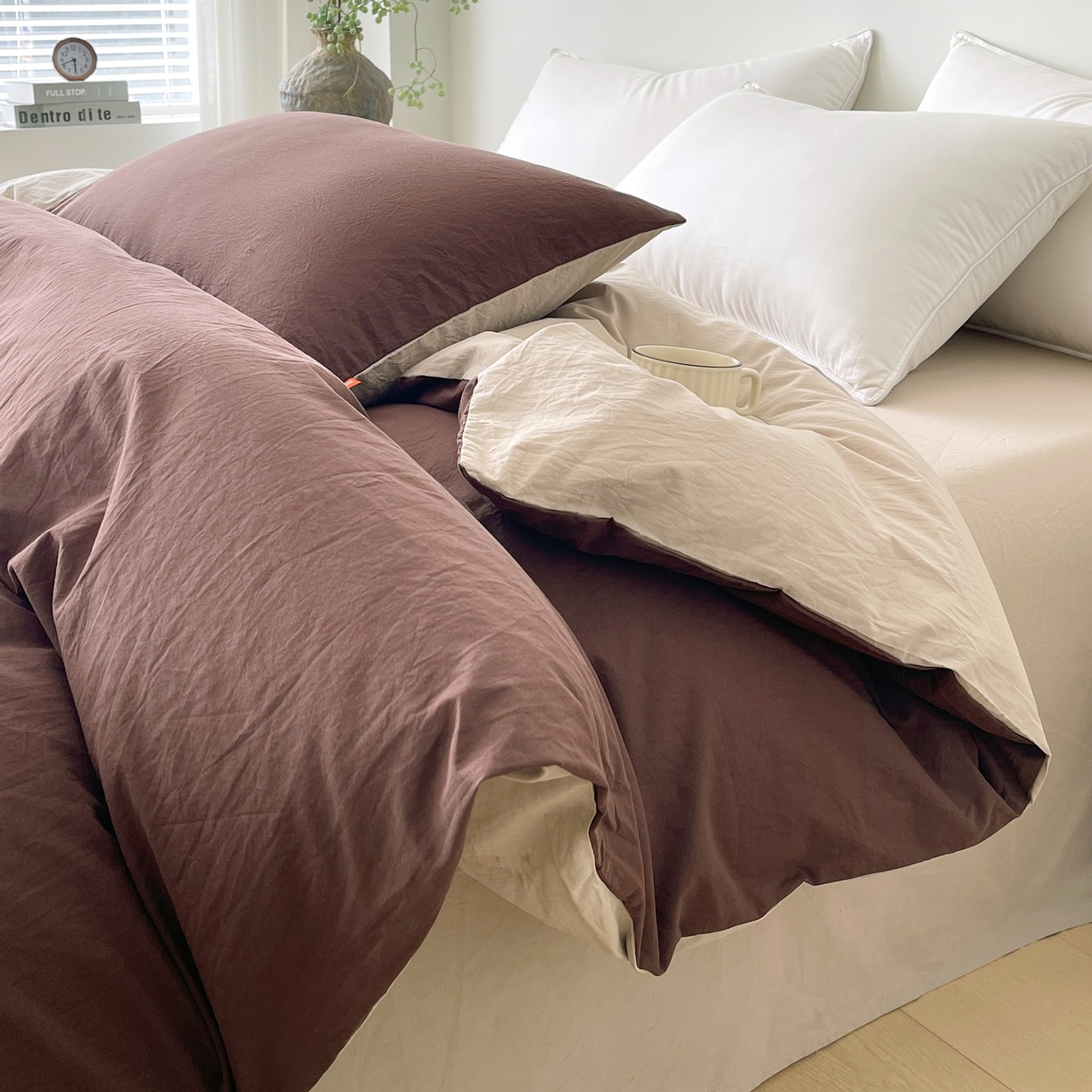 91家纺网 家纺一手货源 找家纺 春皖家纺 2026春夏新款双拼全棉水洗棉单被套被套单件单品被套 慕斯棕-卡其