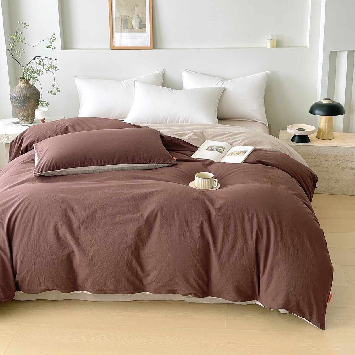 91家纺网 家纺一手货源 找家纺 春皖家纺 2026春夏新款双拼全棉水洗棉单被套被套单件单品被套 慕斯棕-卡其