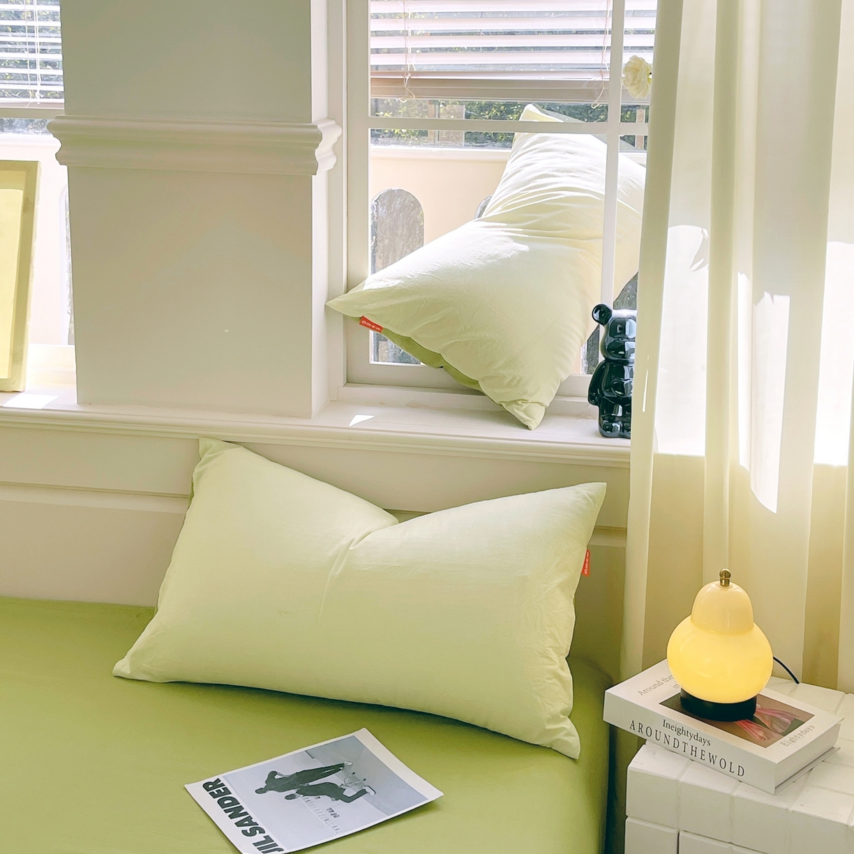 91家纺网 家纺一手货源 找家纺 春皖家纺 2026春夏新款双拼全棉水洗棉单枕套枕套单件单品枕套 浅黄果绿