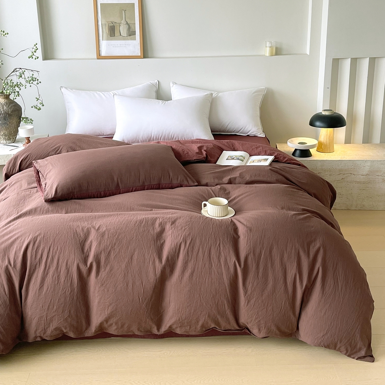 91家纺网 家纺一手货源 找家纺 春皖家纺 2026春夏新款双拼全棉水洗棉单被套被套单件单品被套 慕斯棕-可可红