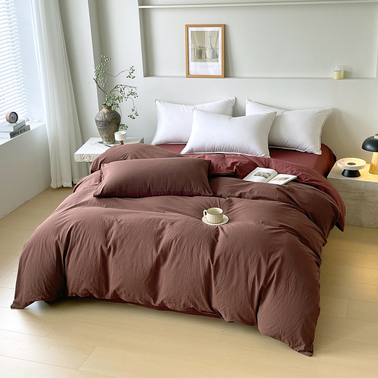 91家纺网 家纺一手货源 找家纺 春皖家纺 2026春夏新款双拼全棉水洗棉单被套被套单件单品被套 慕斯棕-可可红