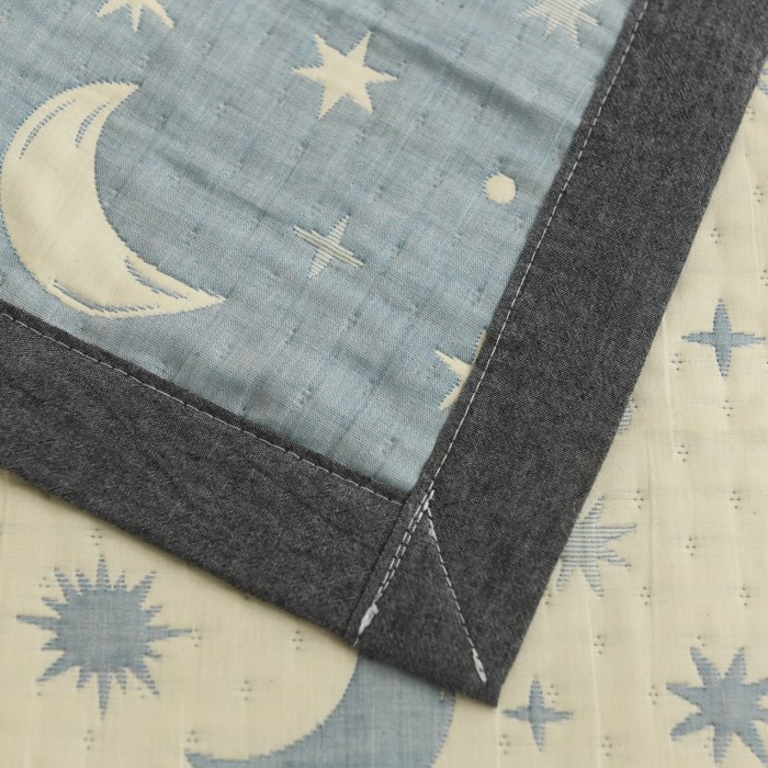 91家纺网 家纺一手货源 找家纺 兄弟坊 2026新款A类全棉三层纱多功能毛巾被夏被夏凉被（盖毯床单夏被） 星月-蓝