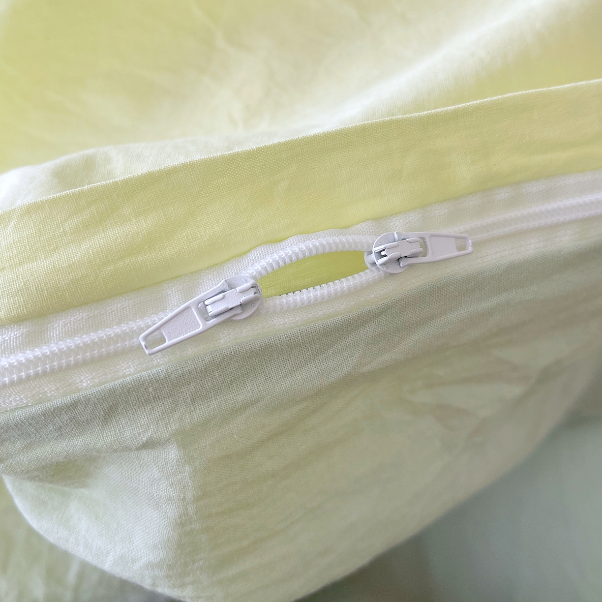 91家纺网 家纺一手货源 找家纺 春皖家纺 2026春夏新款双拼全棉水洗棉单被套被套单件单品被套 浅黄-薄荷绿