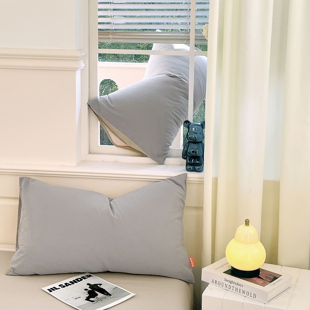 91家纺网 家纺一手货源 找家纺 春皖家纺 2026春夏新款双拼全棉水洗棉单枕套枕套单件单品枕套 浅灰-卡其