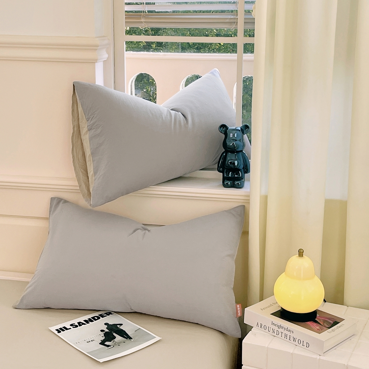 91家纺网 家纺一手货源 找家纺 春皖家纺 2026春夏新款双拼全棉水洗棉单枕套枕套单件单品枕套 浅灰-卡其