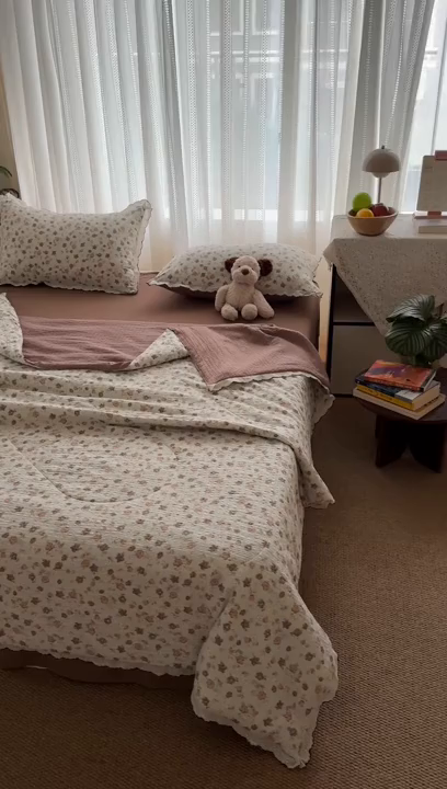 91家纺网 家纺一手货源 找家纺 欧尚 2026新款蕾丝花边夏被款四件套 暖橘枝