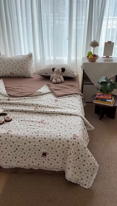 91家纺网 家纺一手货源 找家纺 欧尚 2026新款蕾丝花边夏被款四件套 田园兔