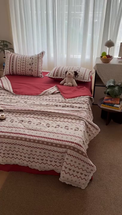 91家纺网 家纺一手货源 找家纺 欧尚 2026新款蕾丝花边夏被款四件套 雪人