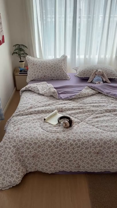 91家纺网 家纺一手货源 找家纺 欧尚 2026新款蕾丝花边夏被款四件套 紫陌