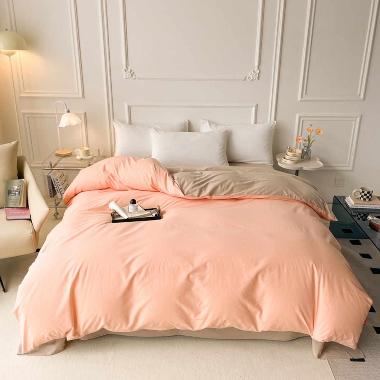 春皖家纺 2026春夏新款双拼全棉水洗棉单被套被套单件单品被套 浅玉-卡其