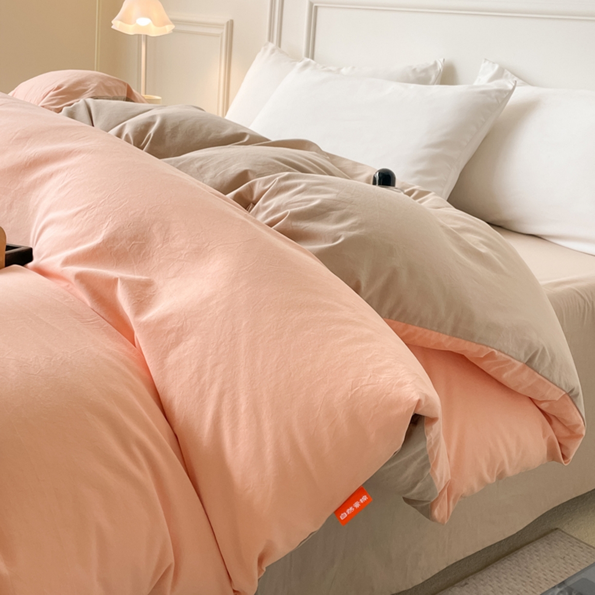 91家纺网 家纺一手货源 找家纺 春皖家纺 2026春夏新款双拼全棉水洗棉单被套被套单件单品被套 浅玉-卡其