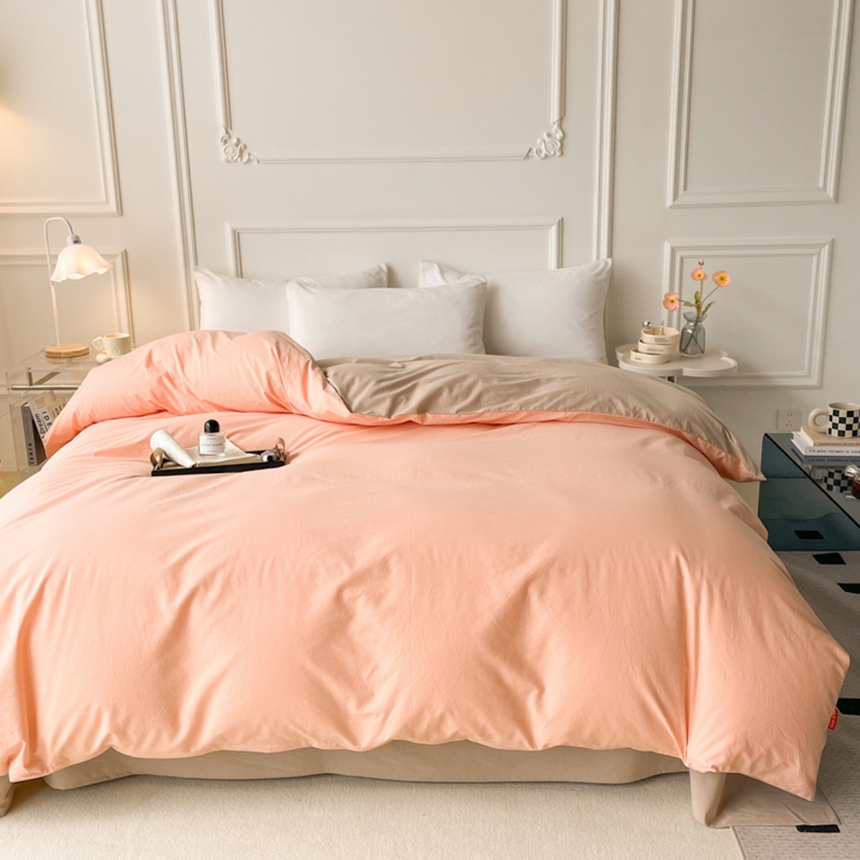 91家纺网 家纺一手货源 找家纺 春皖家纺 2026春夏新款双拼全棉水洗棉单被套被套单件单品被套 浅玉-卡其