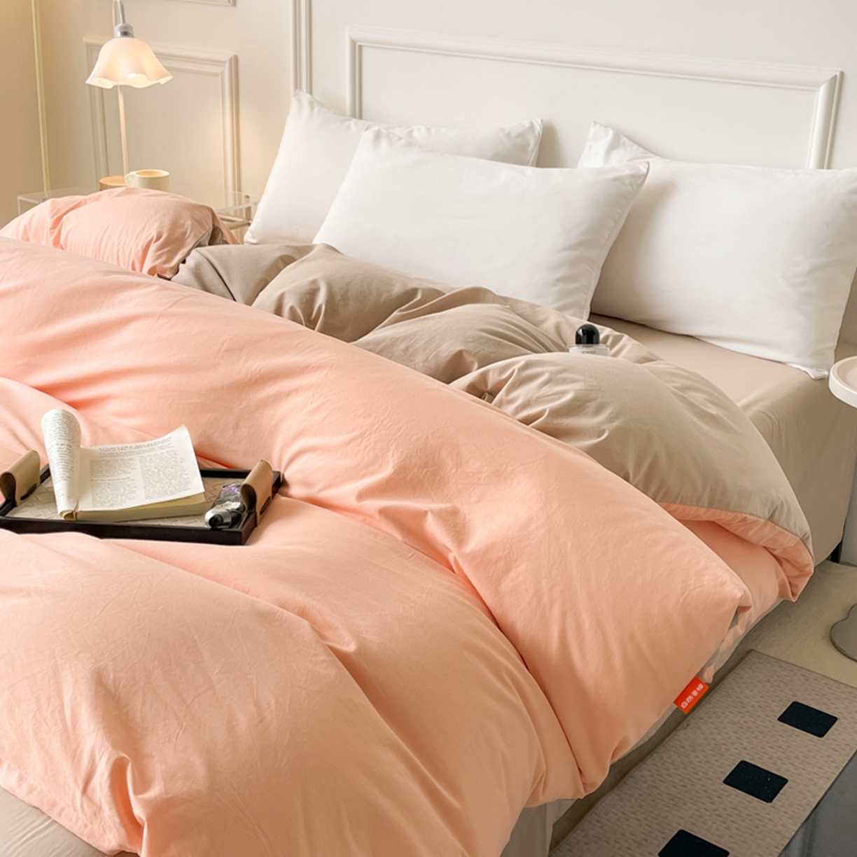 91家纺网 家纺一手货源 找家纺 春皖家纺 2026春夏新款双拼全棉水洗棉单被套被套单件单品被套 浅玉-卡其