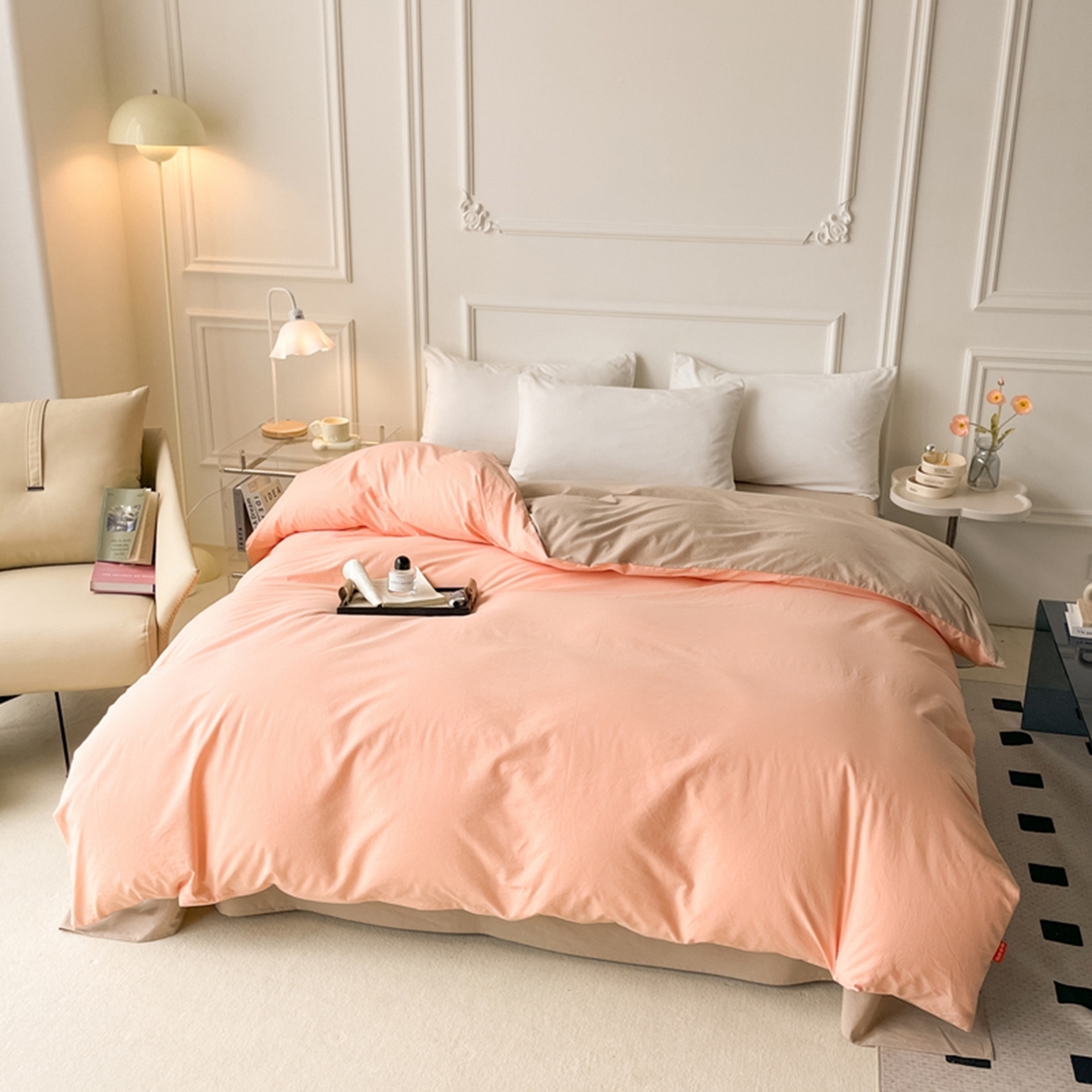 91家纺网 家纺一手货源 找家纺 春皖家纺 2026春夏新款双拼全棉水洗棉单被套被套单件单品被套 浅玉-卡其