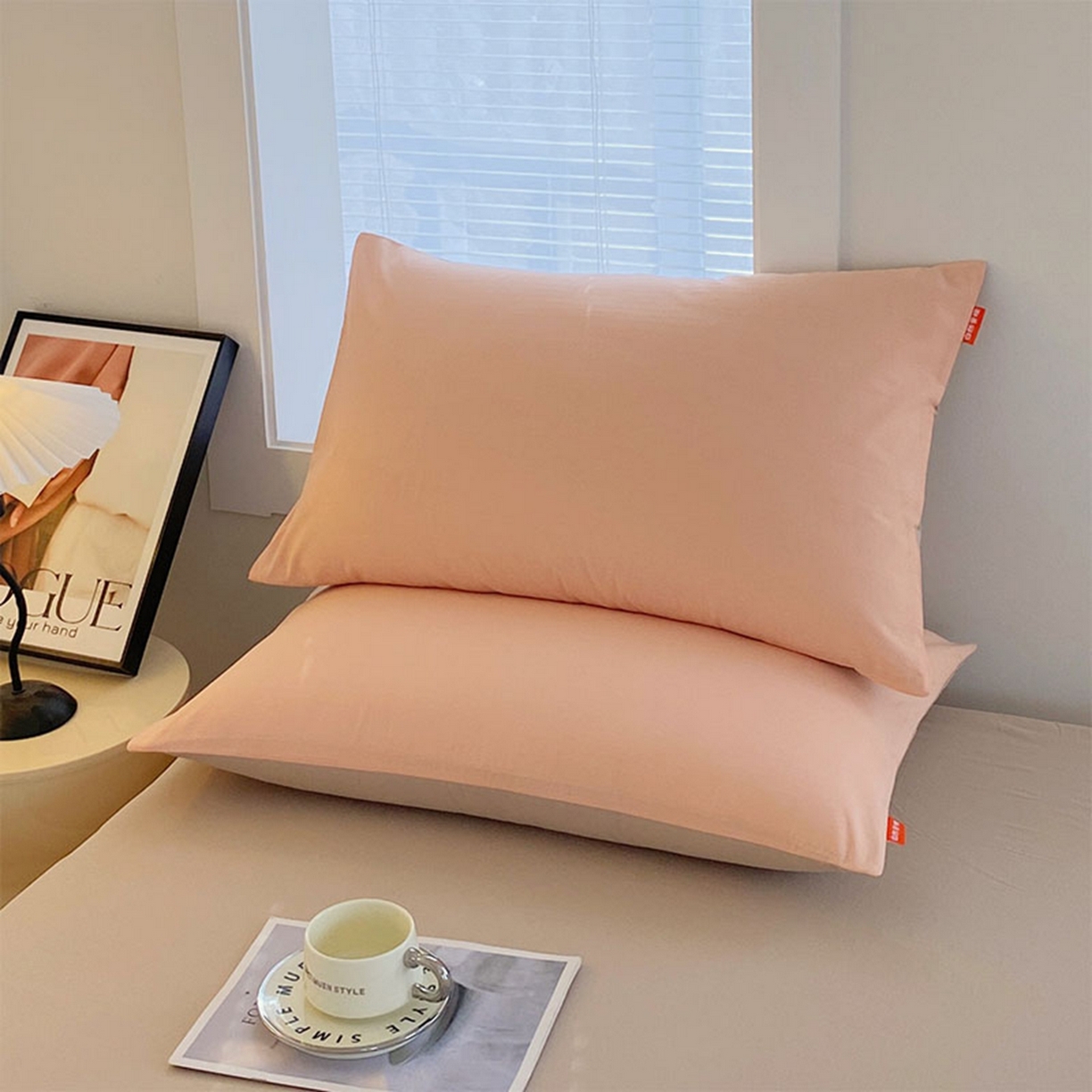 春皖家纺 2026春夏新款双拼全棉水洗棉单枕套枕套单件单品枕套 浅玉-卡其