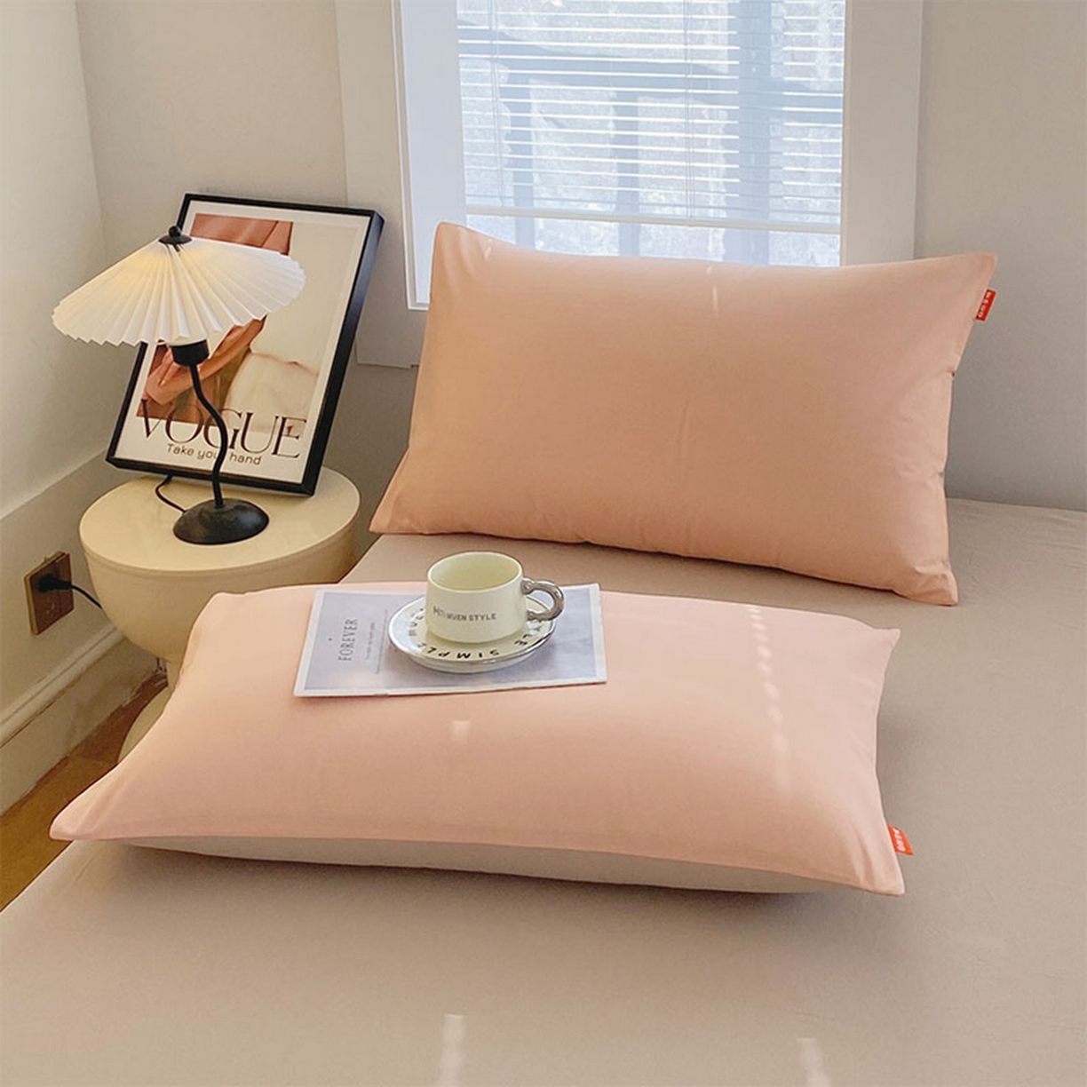 91家纺网 家纺一手货源 找家纺 春皖家纺 2026春夏新款双拼全棉水洗棉单枕套枕套单件单品枕套 浅玉-卡其