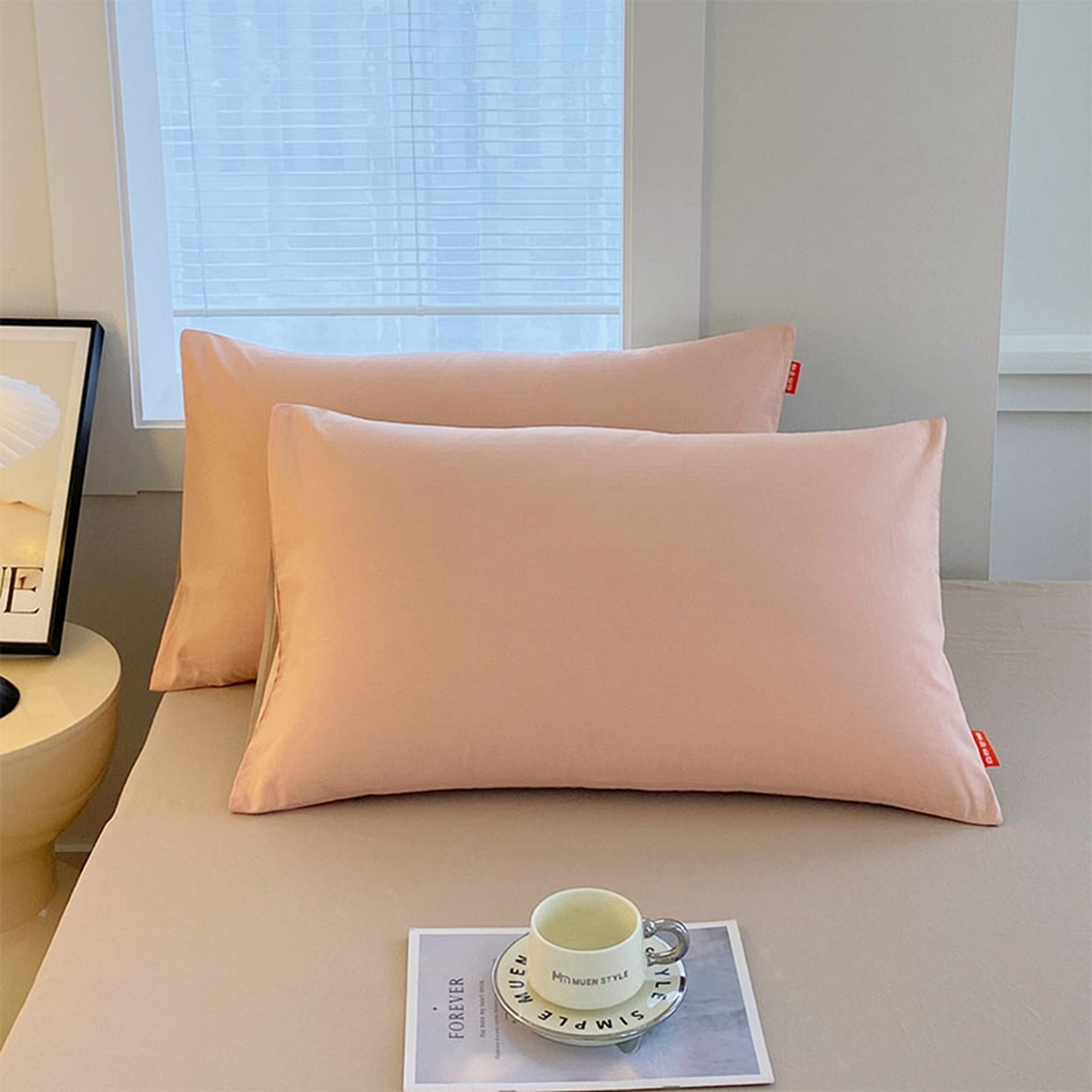 91家纺网 家纺一手货源 找家纺 春皖家纺 2026春夏新款双拼全棉水洗棉单枕套枕套单件单品枕套 浅玉-卡其