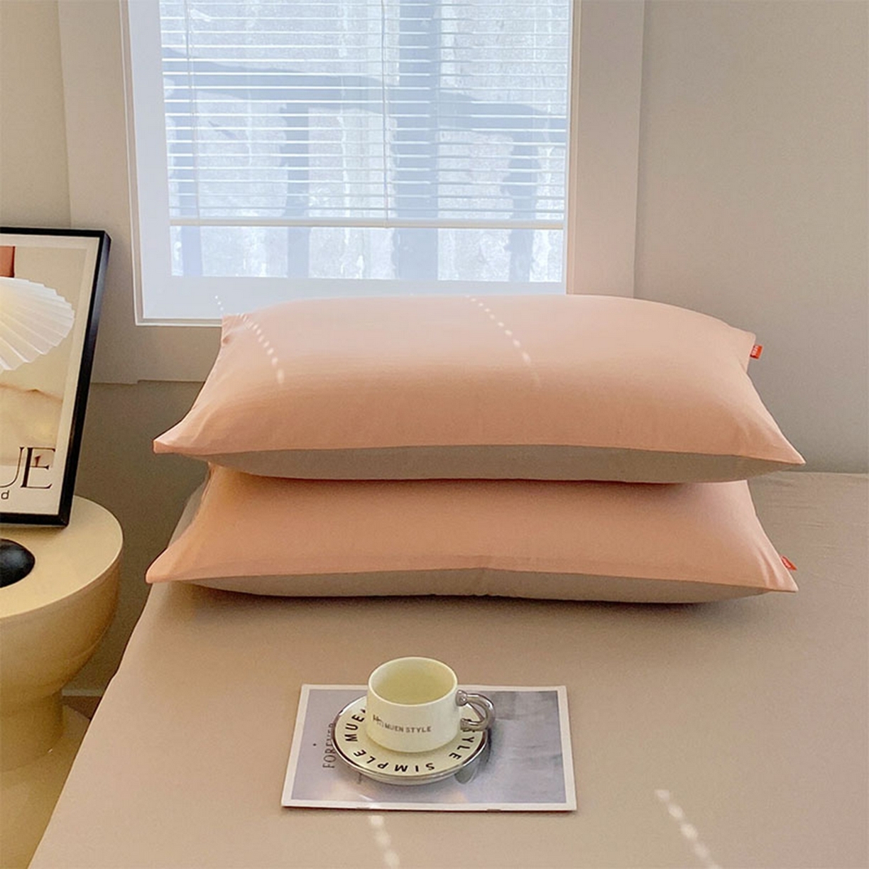 91家纺网 家纺一手货源 找家纺 春皖家纺 2026春夏新款双拼全棉水洗棉单枕套枕套单件单品枕套 浅玉-卡其