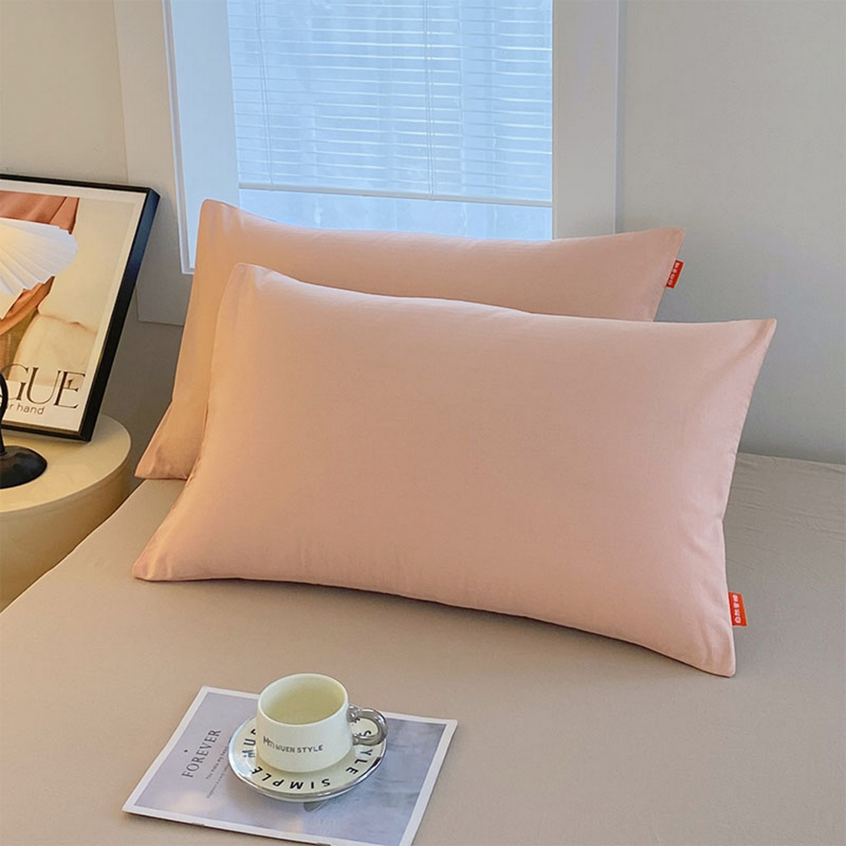 91家纺网 家纺一手货源 找家纺 春皖家纺 2026春夏新款双拼全棉水洗棉单枕套枕套单件单品枕套 浅玉-卡其