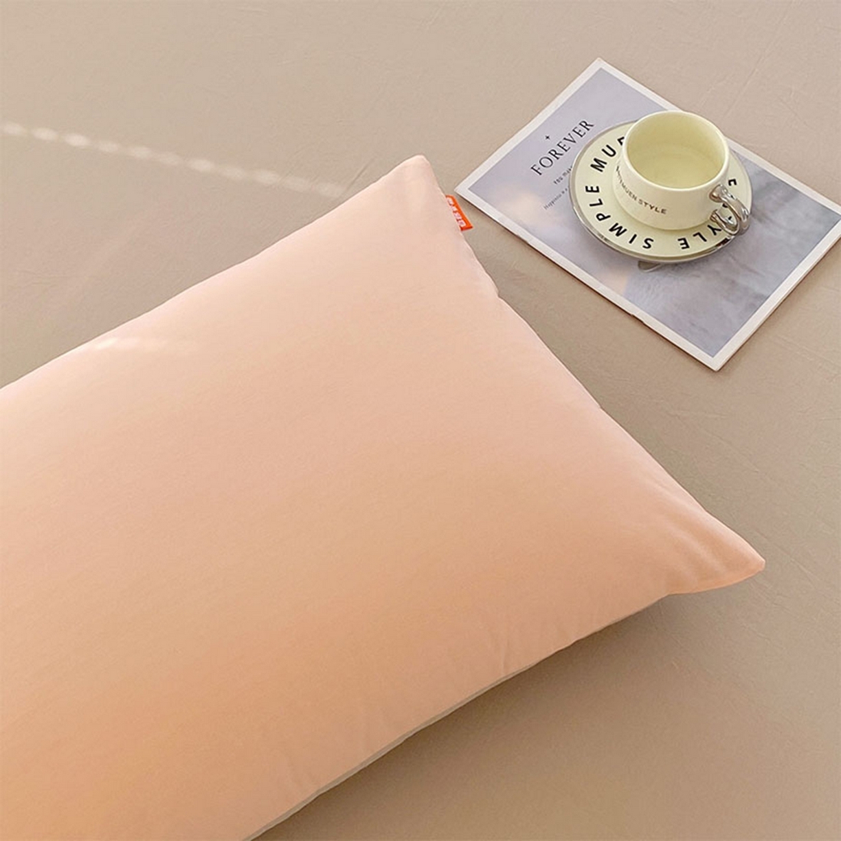 91家纺网 家纺一手货源 找家纺 春皖家纺 2026春夏新款双拼全棉水洗棉单枕套枕套单件单品枕套 浅玉-卡其