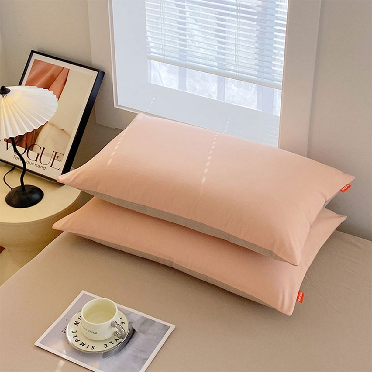 91家纺网 家纺一手货源 找家纺 春皖家纺 2026春夏新款双拼全棉水洗棉单枕套枕套单件单品枕套 浅玉-卡其