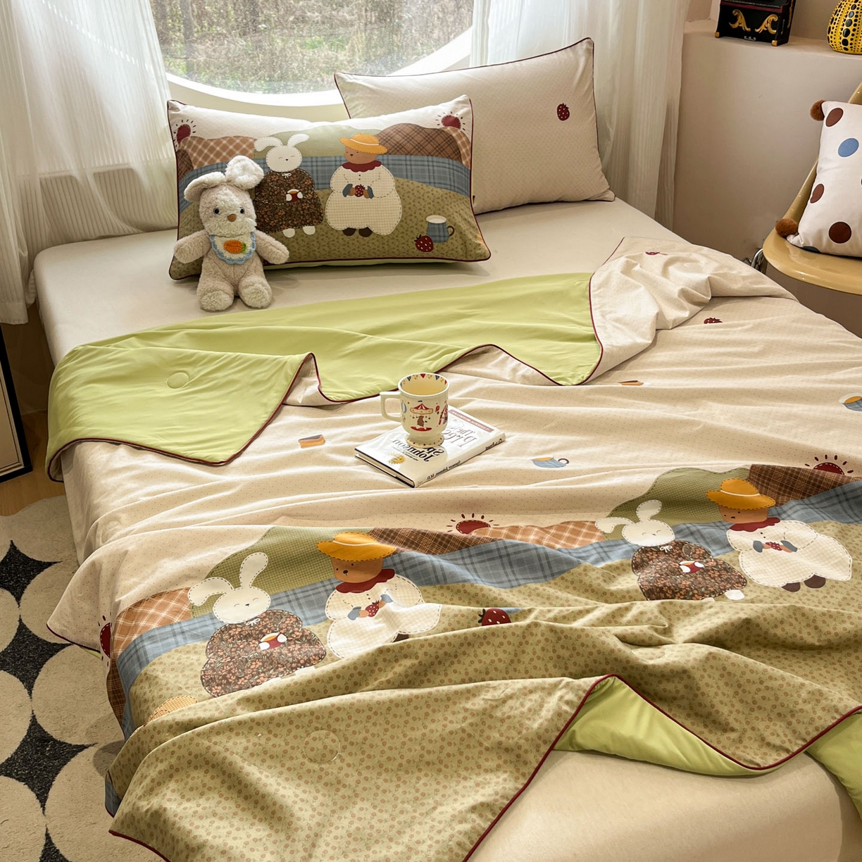 91家纺网 家纺一手货源 找家纺 羚羊语家纺 2026新款全棉印花仿锦氨凉感丝夏被100纯棉空调被卡通两用多功能被子被芯小冰皮冰淇淋夏凉被 森野茶会