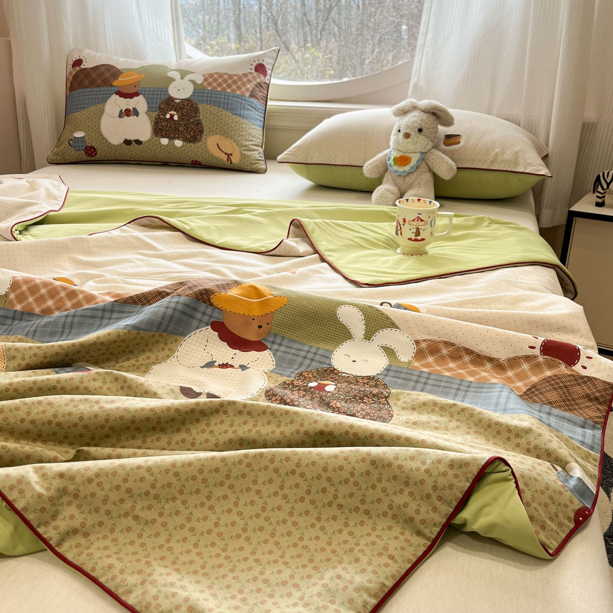 91家纺网 家纺一手货源 找家纺 羚羊语家纺 2026新款全棉印花仿锦氨凉感丝夏被100纯棉空调被卡通两用多功能被子被芯小冰皮冰淇淋夏凉被 森野茶会