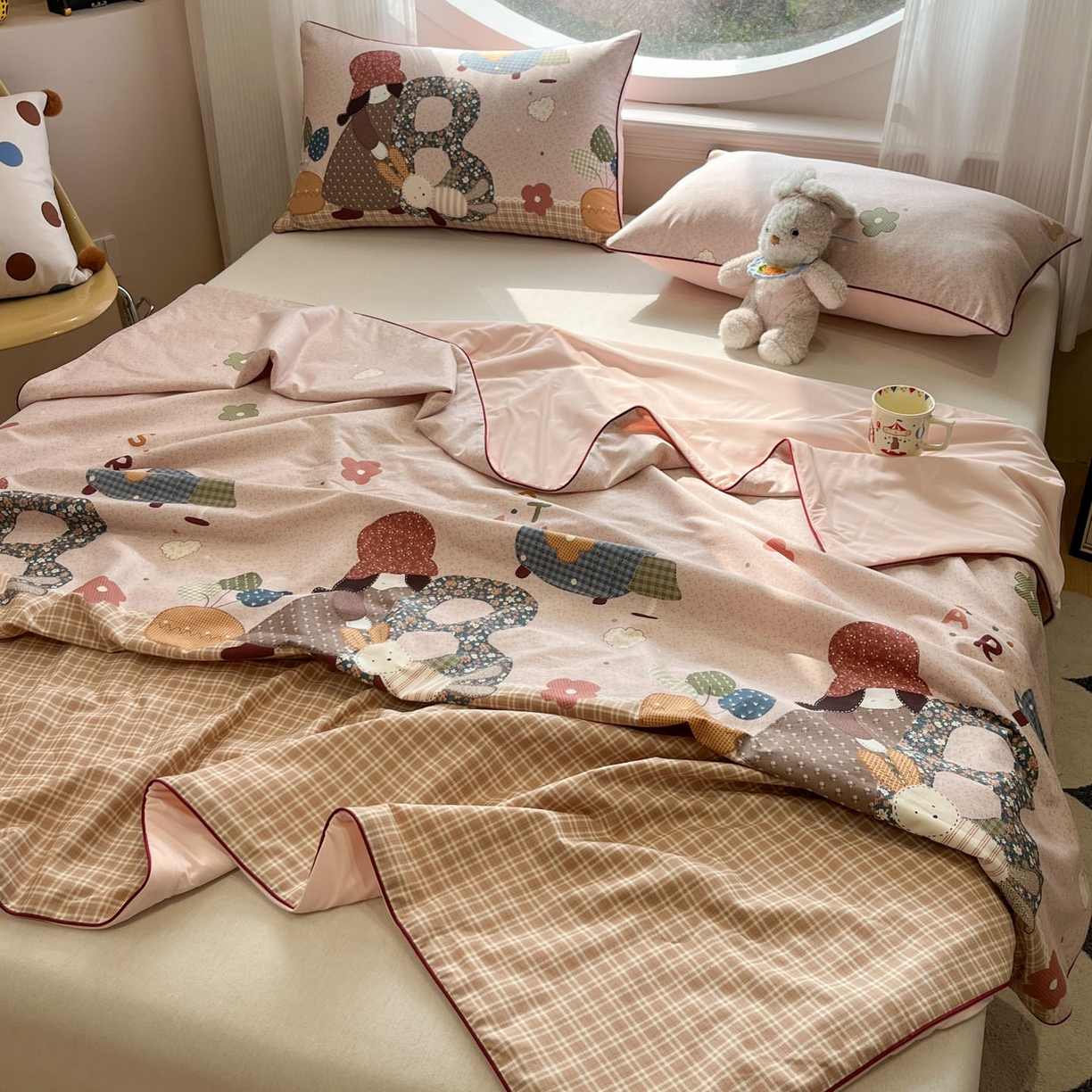 91家纺网 家纺一手货源 找家纺 羚羊语家纺 2026新款全棉印花仿锦氨凉感丝夏被100纯棉空调被卡通两用多功能被子被芯小冰皮冰淇淋夏凉被 苏西的兔子