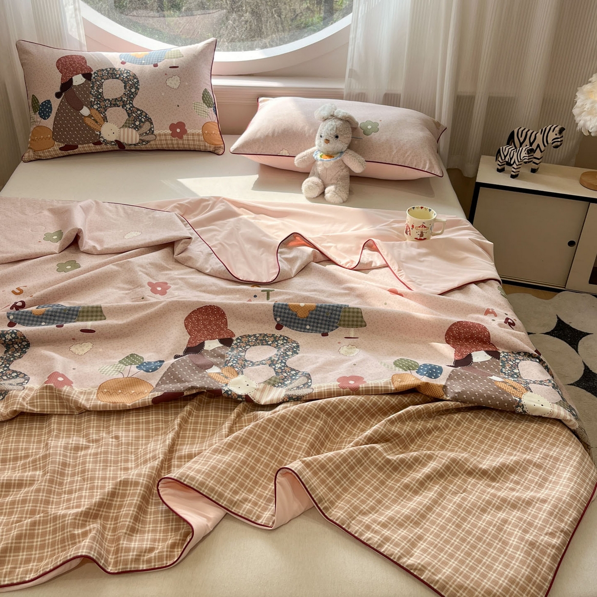 91家纺网 家纺一手货源 找家纺 羚羊语家纺 2026新款全棉印花仿锦氨凉感丝夏被100纯棉空调被卡通两用多功能被子被芯小冰皮冰淇淋夏凉被 苏西的兔子