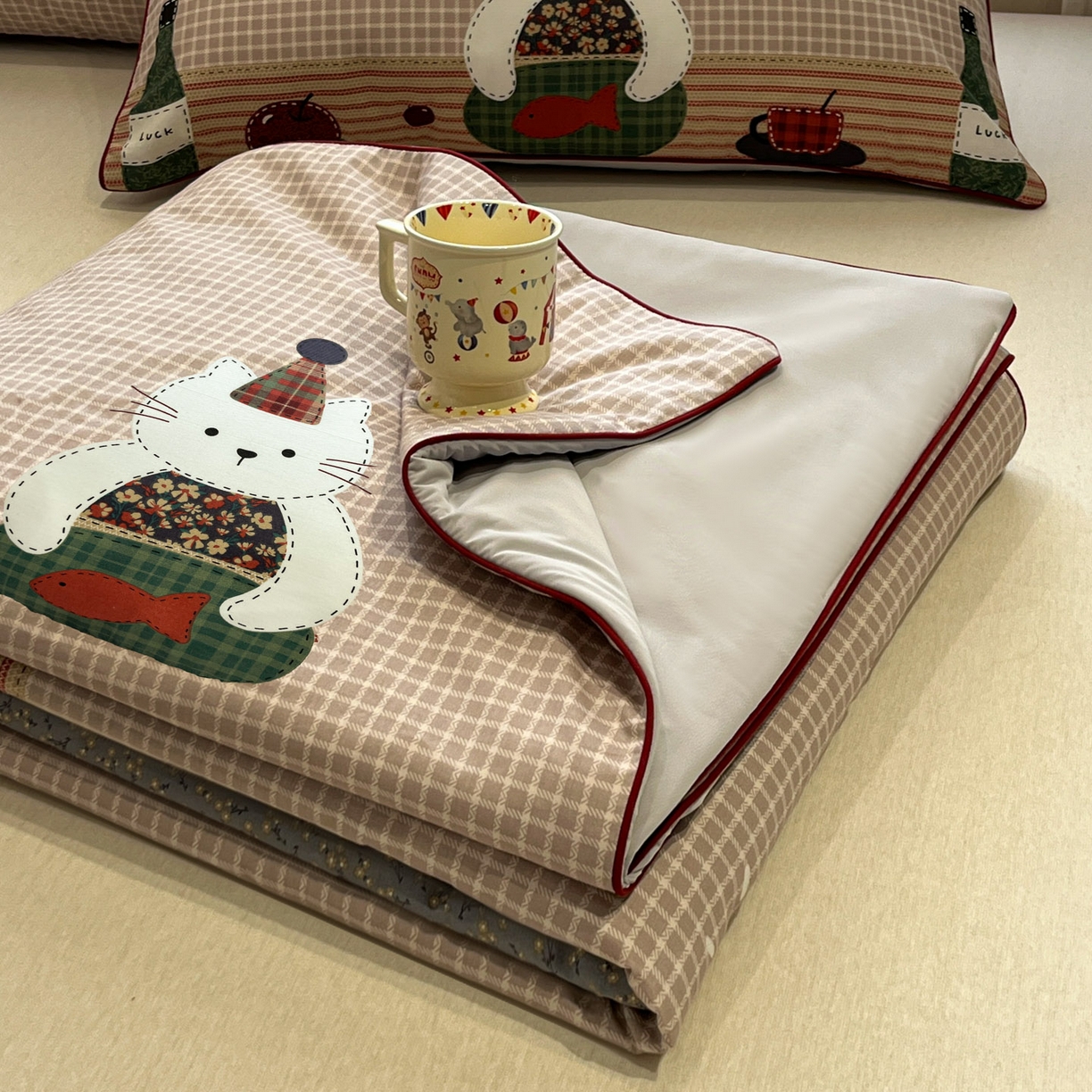 羚羊语家纺 2026新款全棉印花仿锦氨凉感丝夏被100纯棉空调被卡通两用多功能被子被芯小冰皮冰淇淋夏凉被 奶芙猫