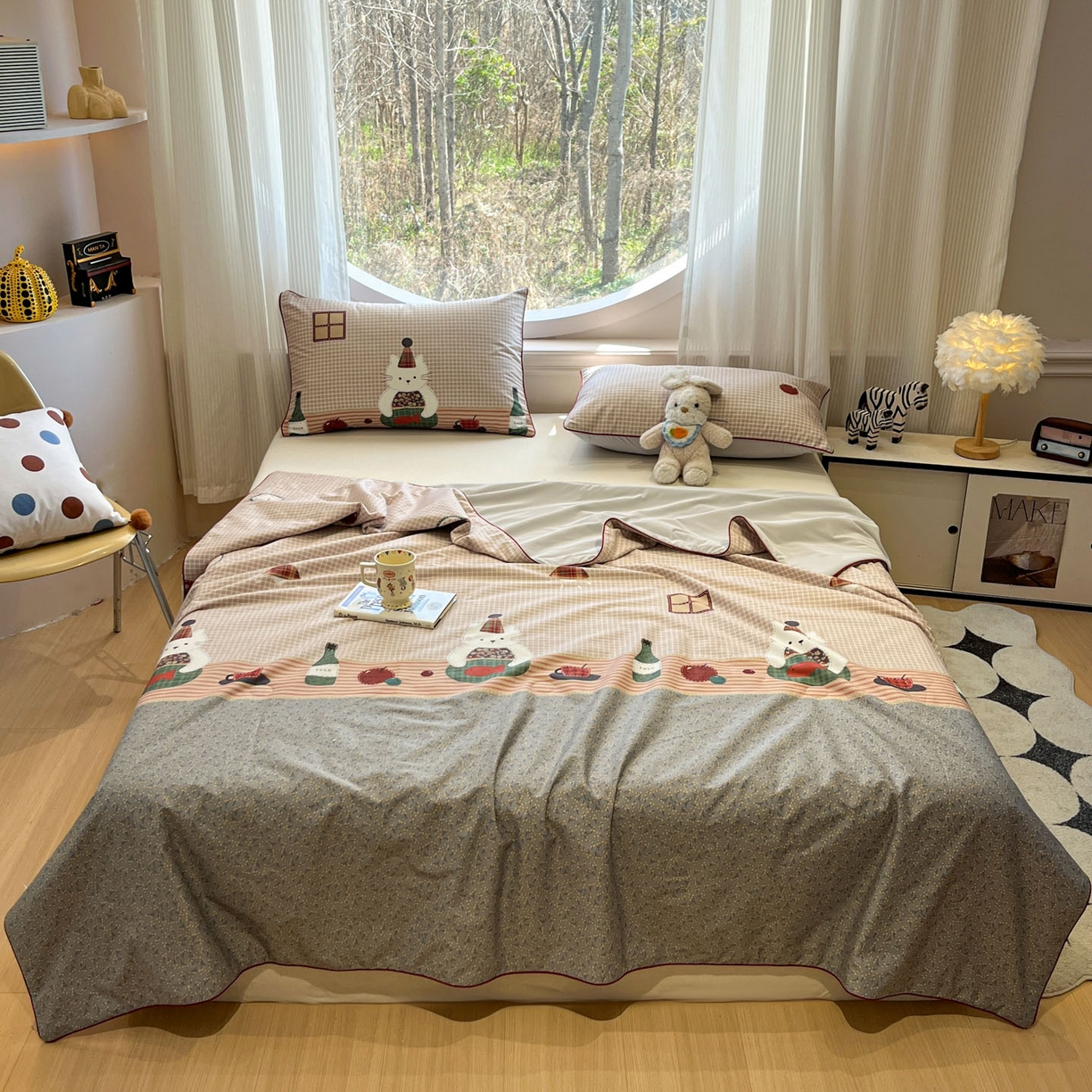 91家纺网 家纺一手货源 找家纺 羚羊语家纺 2026新款全棉印花仿锦氨凉感丝夏被100纯棉空调被卡通两用多功能被子被芯小冰皮冰淇淋夏凉被 奶芙猫