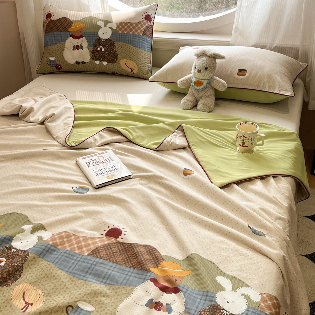 91家纺网 家纺一手货源 找家纺 羚羊语家纺 2026新款全棉印花仿锦氨凉感丝夏被100纯棉空调被卡通两用多功能被子被芯小冰皮冰淇淋夏凉被 森野茶会